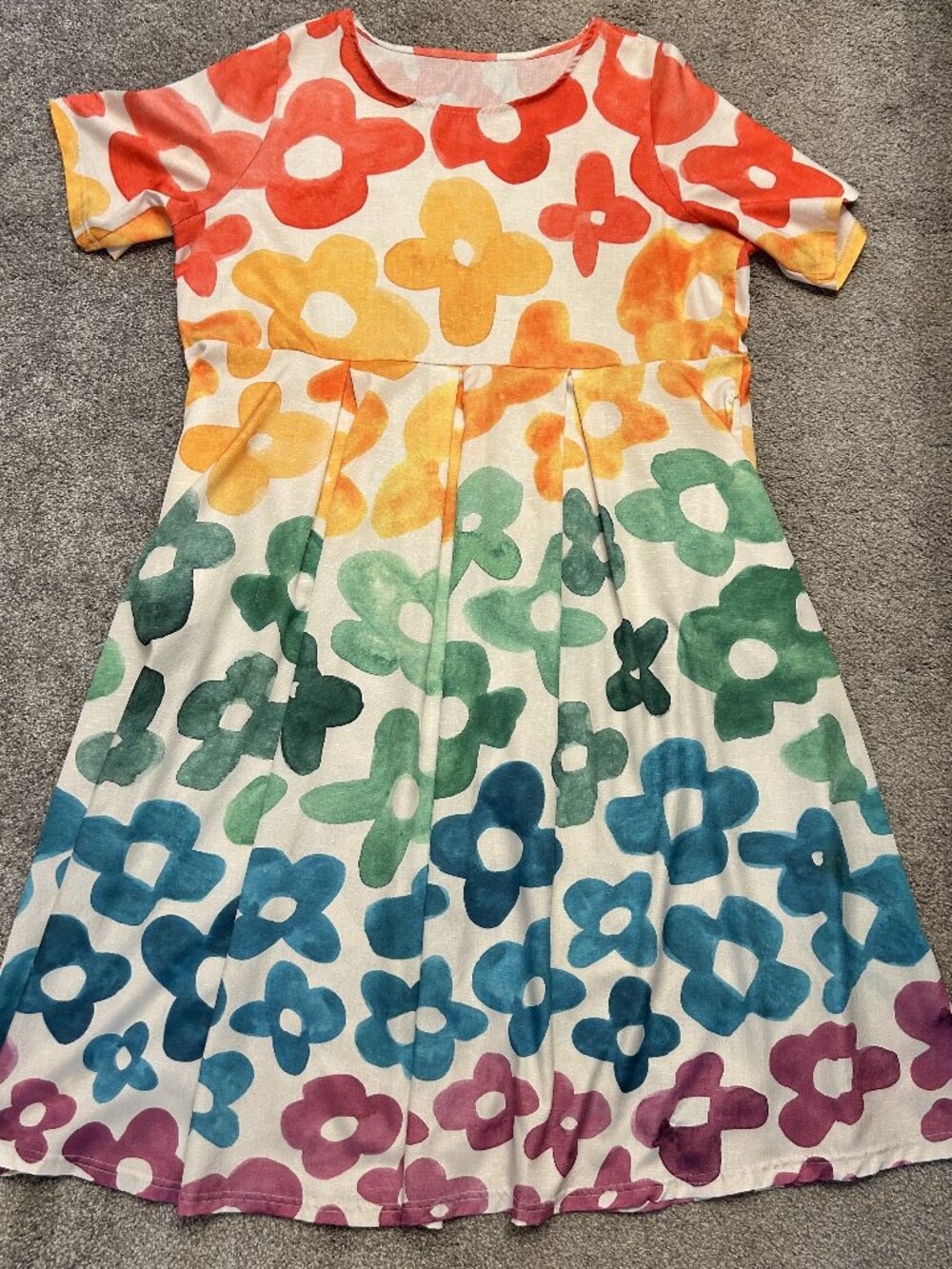 Buykud Rainbow Retro Watercolor Floral A Line Midi Dress US 18 20 Plus Size